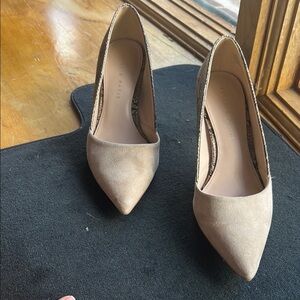 Kelly Katie Tan Heels half snake print Elegant Pointed Toe and Stiletto Heel